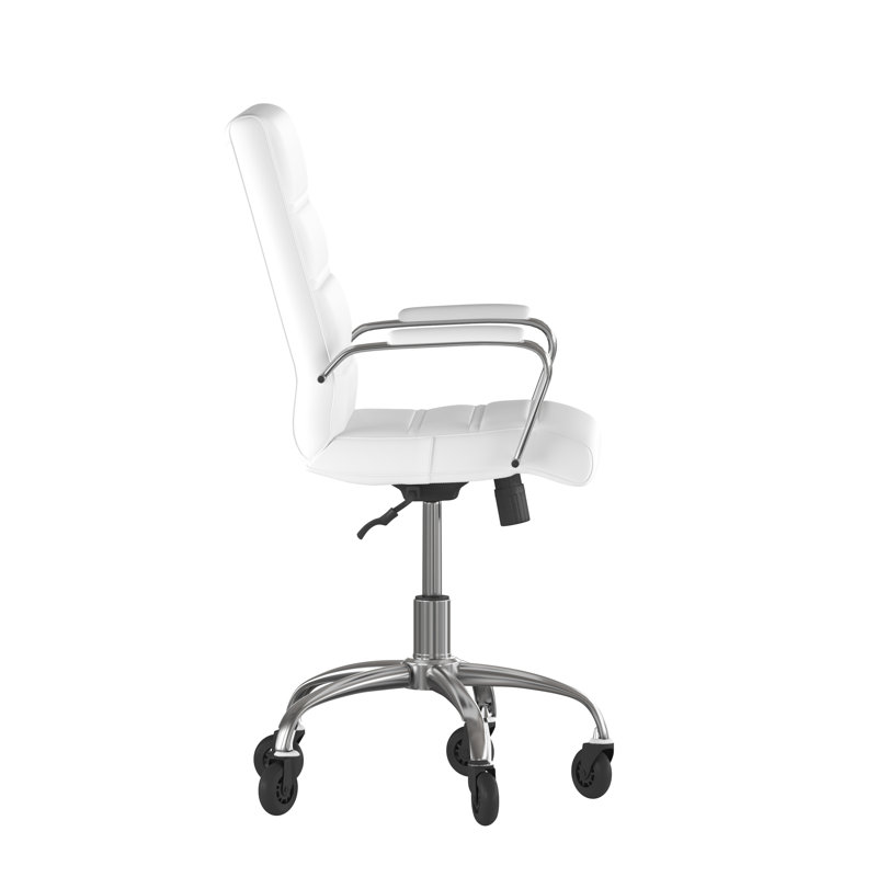 Camilia White LeatherSoft High-Back Executive Swivel Office Chair with Chrome Frame