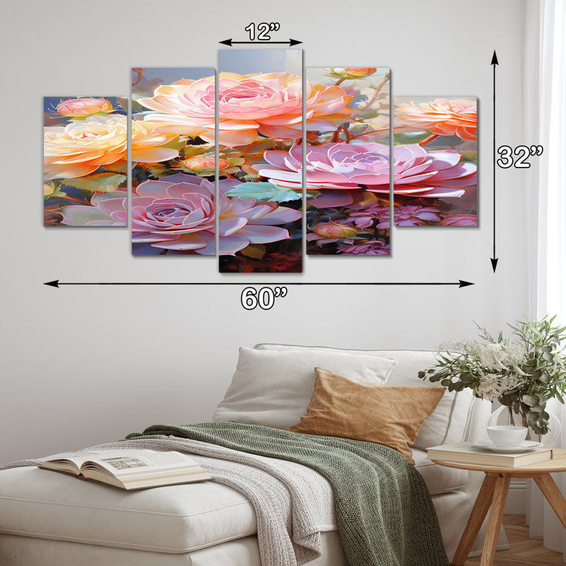 «Delicate Blossoming Succulent Tender Pastels IV», reproduction d'art sur toile - 5 panneaux