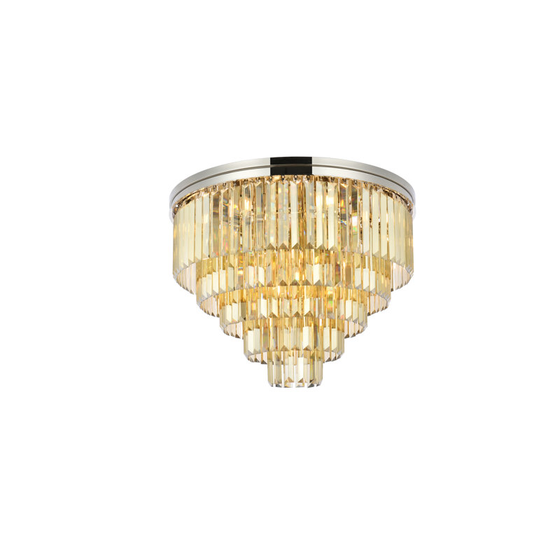 Yazmin Crystal Flush Mount, Polished Nickel, Smoky