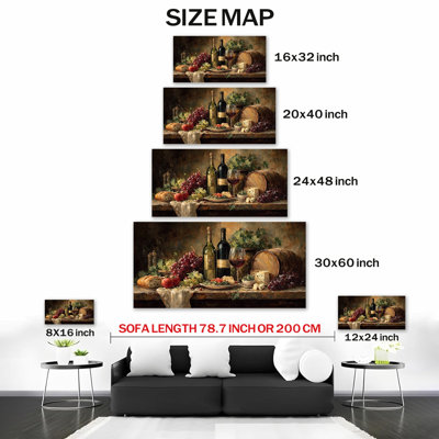 GUTTATY Wine Wall Art, Rustic Vineyard Still Life Painting Canvas Wall Decor, Earth Tone Wine Art Wall Decor, Serene Ambiance Wine Bar Prints for Kitchen Dining Room Living Room, 24x48 inches
