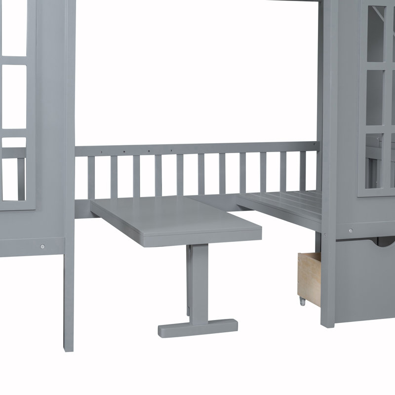 Bunk Bed With Changeable Table, Bunk Bed Turn Into Upper Bed And Down Desk, Twin, Gray