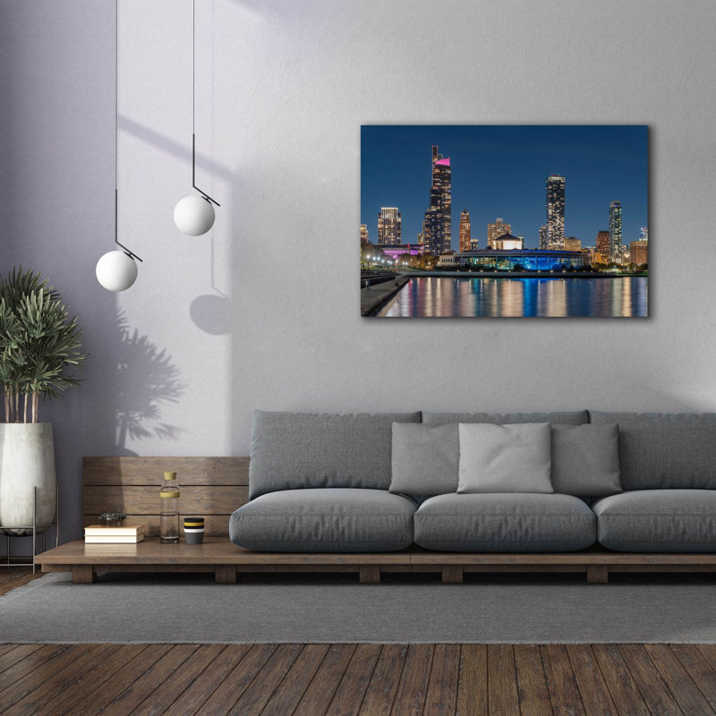 «Epic Graffiti» Chicago Nighttime Skyline 6 »par Epic Portfolio, art mural sur toile, 60 po x 40 po, H 40 po x l 60 po