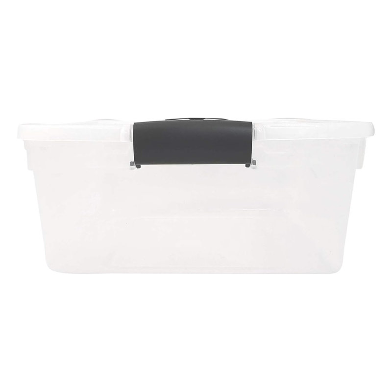Clear Stackable Plastic Storage Bins with Black Lids, 15.5 Quart, Set of 4