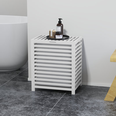 HOMCOM Bamboo Laundry Hamper With Lid, Laundry Basket With Removable Liner Bag, Dirty Clothes Hamper, 19.75 X 14.25 X 23.5 Inches, White