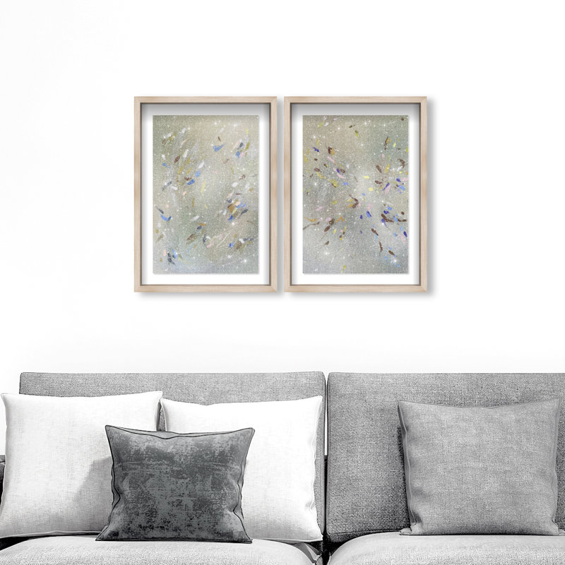 Spontaneous Traces Set Shadowbox Abstract Print by Oliver Gal, Black Frame, 10 x 15, 33"H x 23"W, Natural Oak Shadowbox
