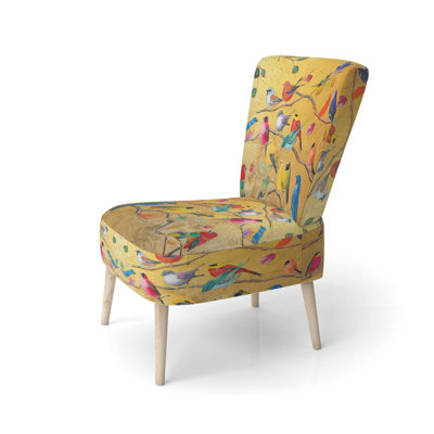 Multi-Color Bird On Tree - Upholstered Farmhouse Accent Side Chair