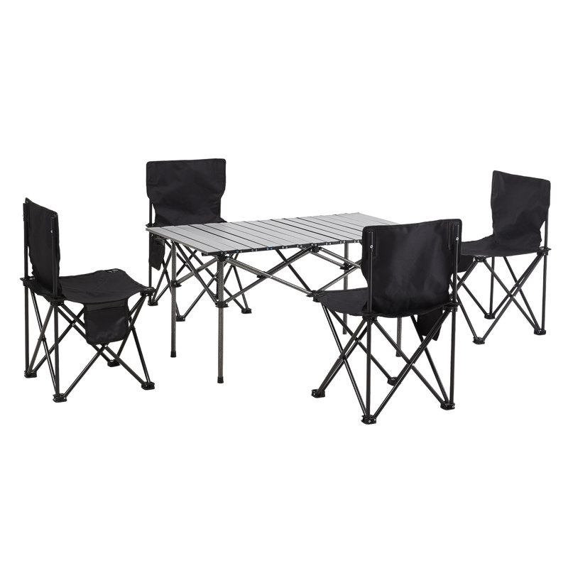Patio Dining Set with Rectangular Table, 50cm H x 95cm W x 55 cm D, Black/Grey, 4