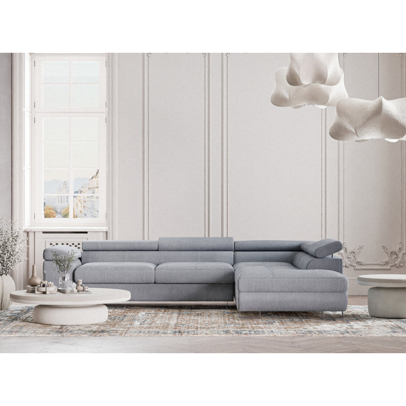 4 Seater Velvet Corner Sofa , Right Hand Facing, Light Grey