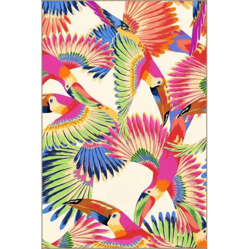 Multicolored Abstract Toucan Bird Patterned Creative Modern Decorative Carpet, Runner 3'4" x 9'11"
