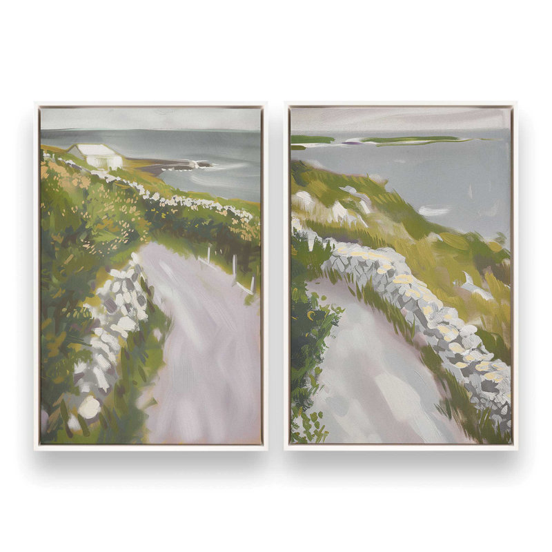 «Serene Pathway by the Sea», ensemble de 2 reproductions sur toile, Cadre blanc, H 48,75 po x l 32,75 po x P 1,75 po