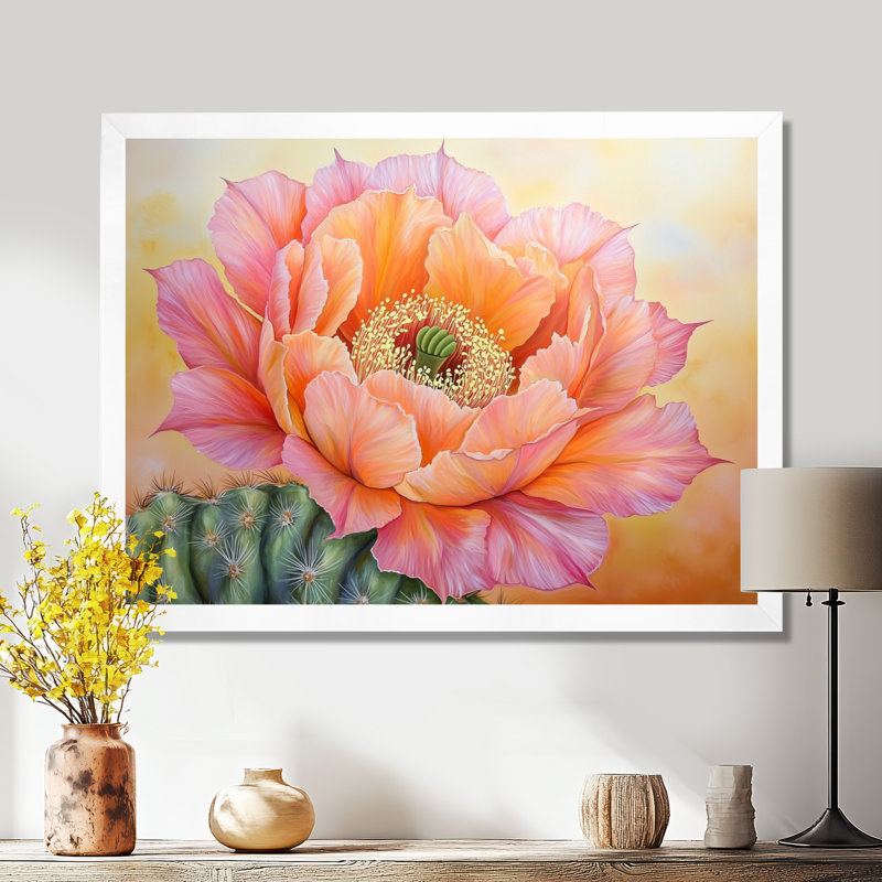 Cactus en fleurs dans le désert de Mojave I - art mural floral cactus, H 30 po x l 40 po, Blanc