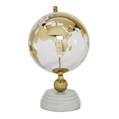 Marble Educational/Geographic Earth Gold Globe with Marble Base and Tiered Base