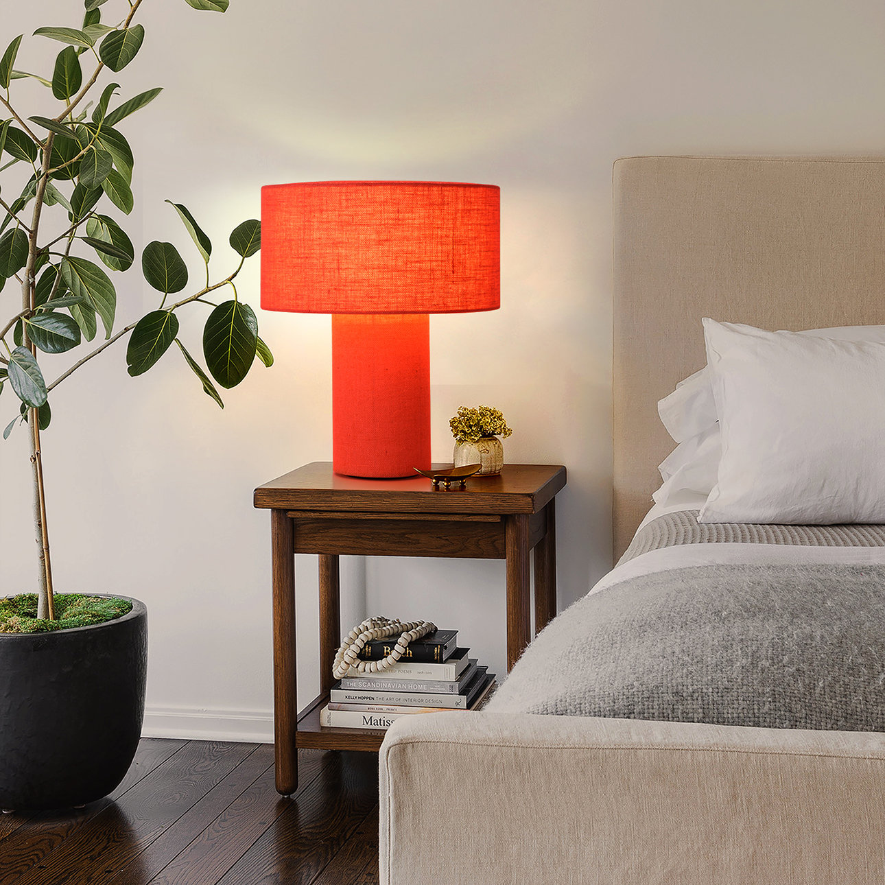 Dimmable Linen Table Lamp, Crimson Red