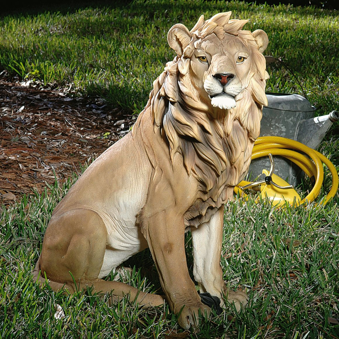 Two Sitting Lions Figures Concrete Right and Left Facing Lions 