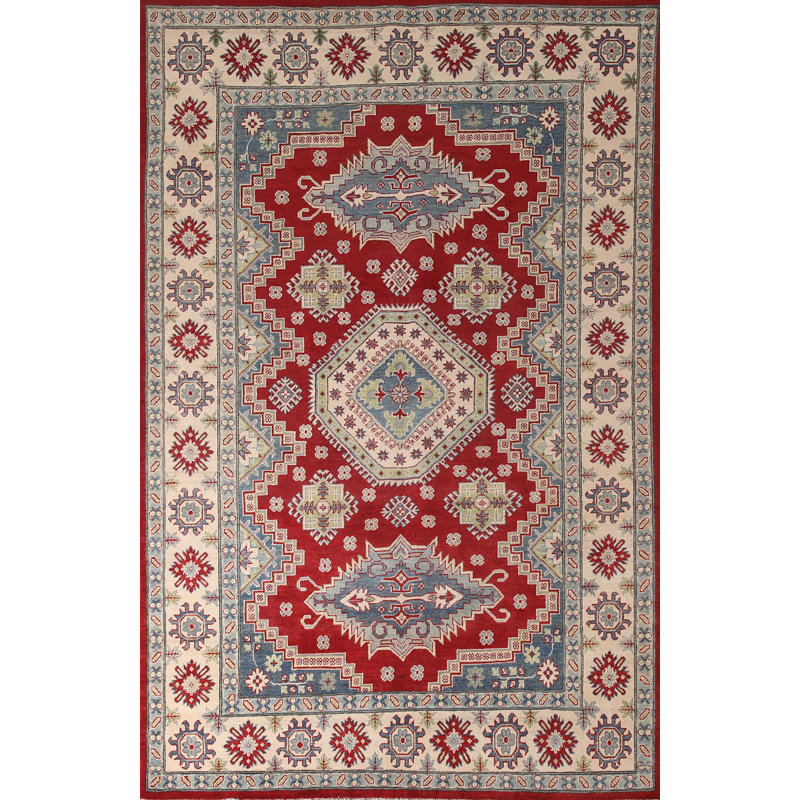 Red Handmade Kazak Living Room Rug 10