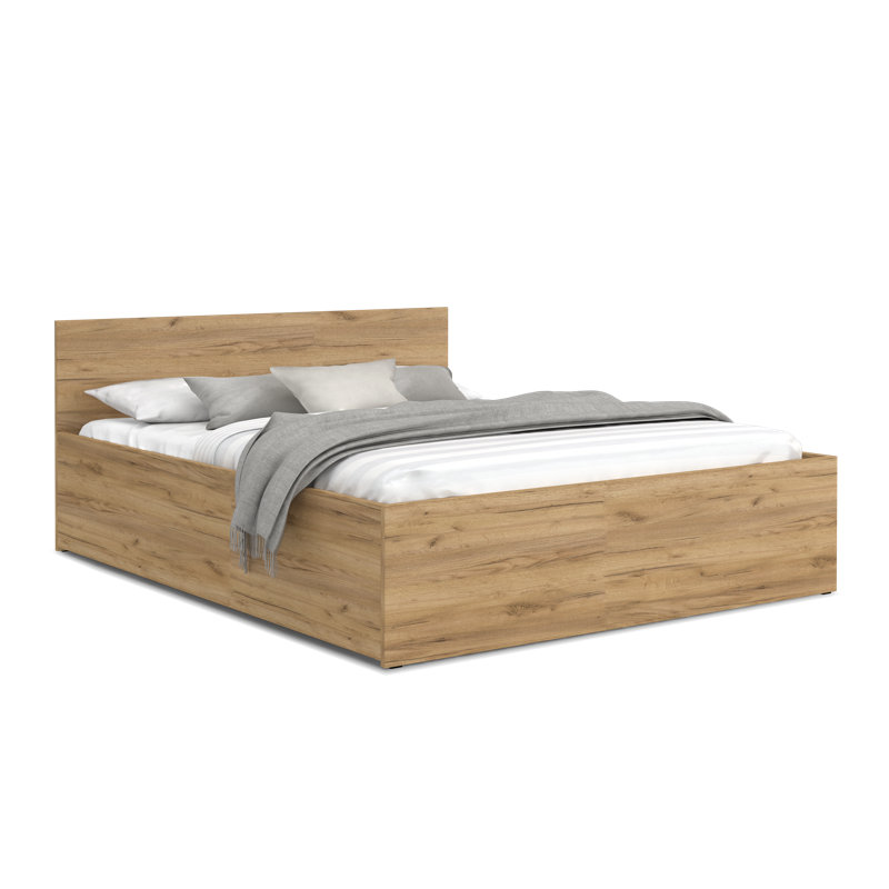 Audrienna Solid Wood Bed, European Double (140 x 200cm), Oak
