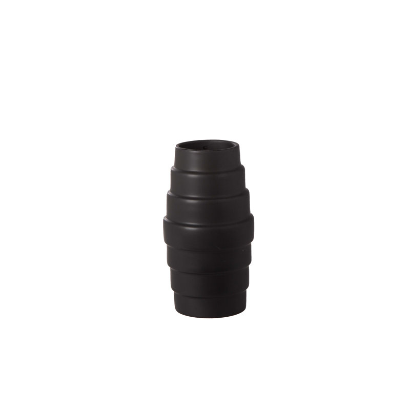 Ceramic Round Vase with Layered Banded Design Body SM Matte Finish.., 4.25" H x 4.25" W x 7.75" D, Black