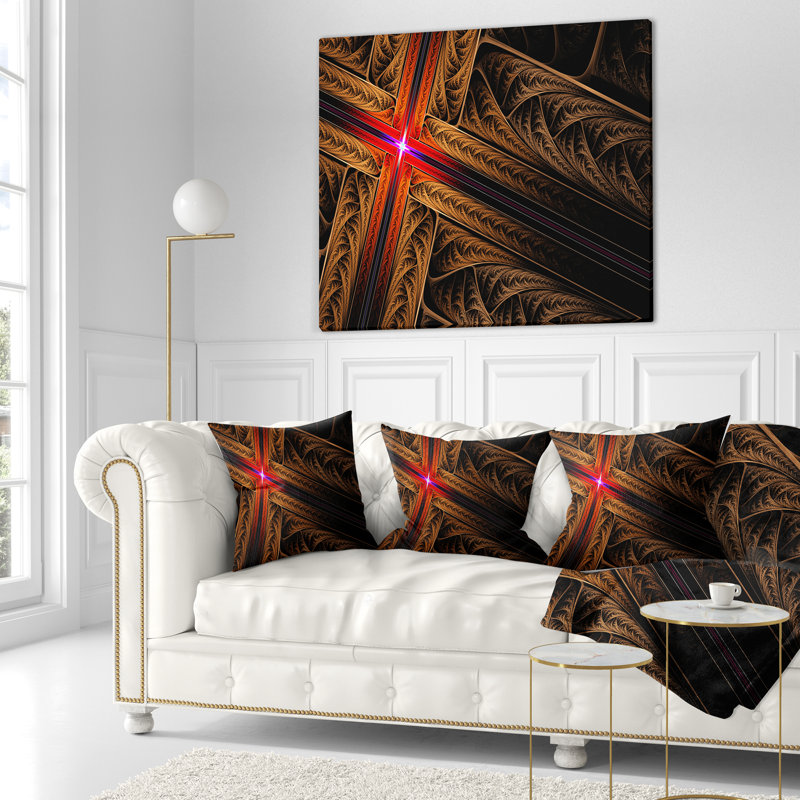 Fractal Cross Design - coussin imprimé abstrait, 16 po x 1 po, Brun, Coussin décoratif