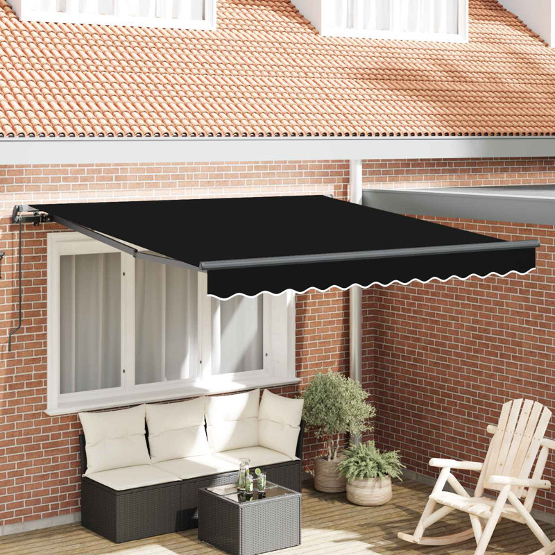 VidaXL 250cm D Retractable Patio Awning, 165cm H x 300cm W x 250cm D, Black/Black