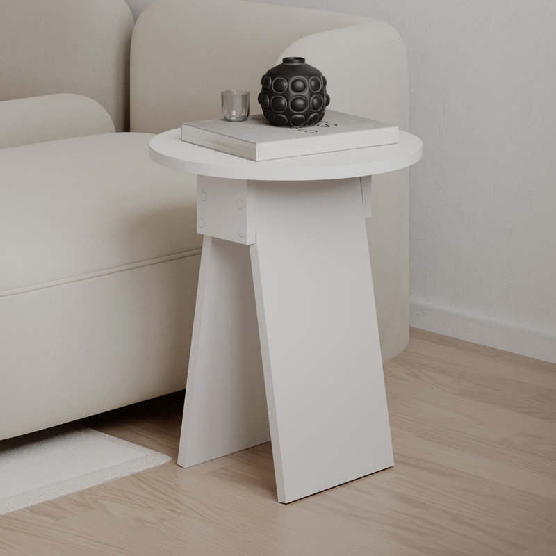 Chen Modern Side Table Minimalist with Round Top, White