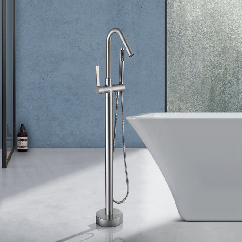 Brushed Nickel Freestanding Tub Filler with Hand Shower