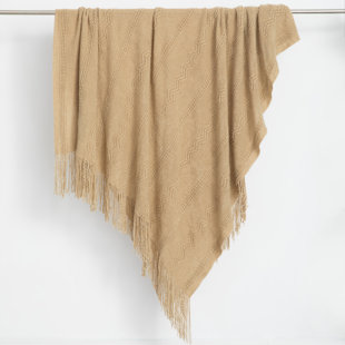 Jeté décoratif - tricot doux 50 po x 60 po avec bords frangés pour une touche douillette à votre espace de vie
