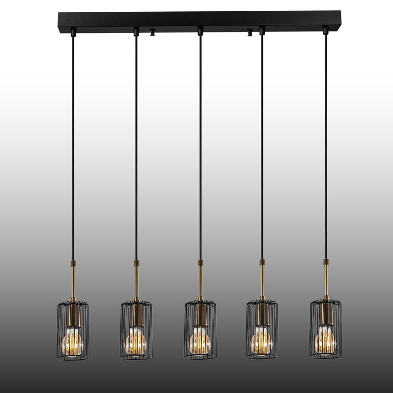 Luminaire suspendu industriel industriel à 5 lumières avec abat-jour en fil métallique noir / doré, Noir antique