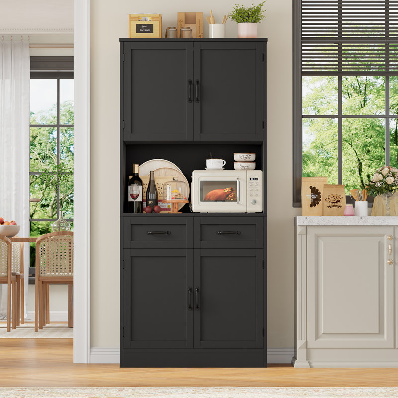 Armoires de rangement pour garde-manger de 71 po avec 2 tiroirs Kalauni, Brun rustique