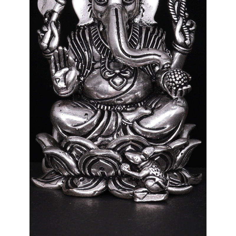 Statue de 3 pouces en laiton plaqué argent Ganesha