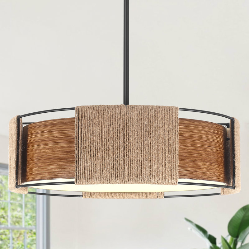 Amonte 4 - Light Dimmable Farmhouse Metal Wood Grain Drum Chandelier for Kitchen Island Dining Room Entryway