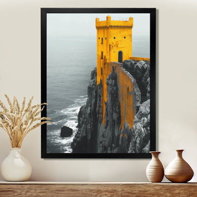 Monochromes jaunes, gris, hiver, bord de mer, château I, impression d'art mural
