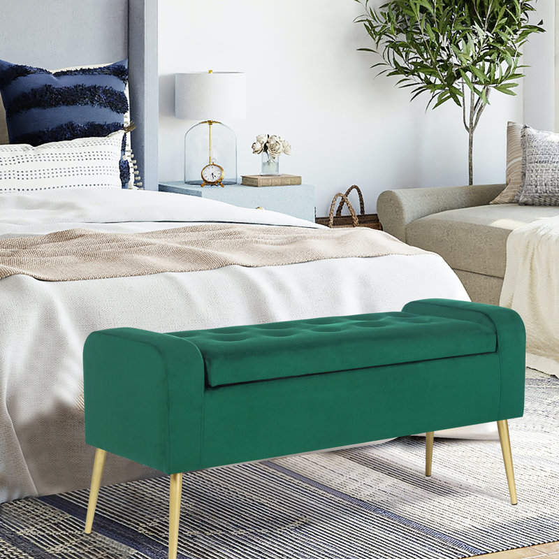 Gigel Fabric Upholstered Storage Bench, Green