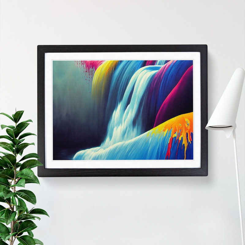 Dripping Waterfall Vol.6 1 Piece Single Picture Frame Painting, 46cm H x 64cm W x 2cm D, Black