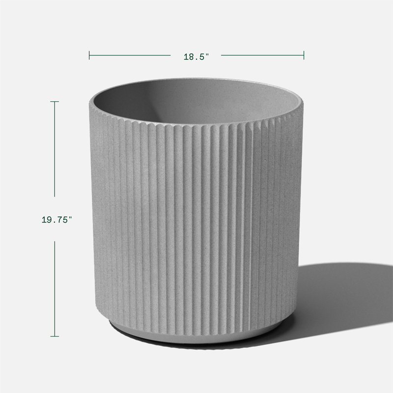 Demi 20" Gray Plastic-Stone Round Planter with Fluted Edges
