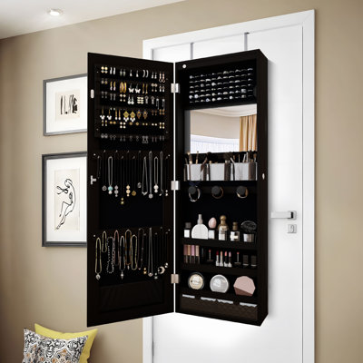 14.5'' Wide Wall Jewelry Armoire With Mirror & Led Light