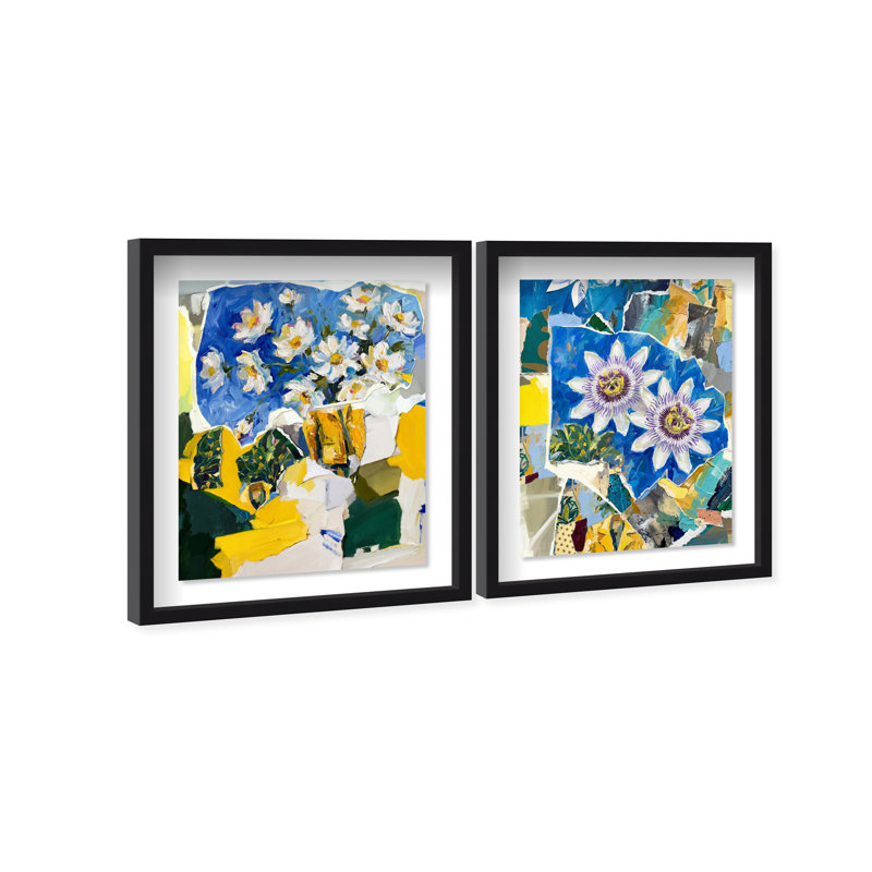 Blue Sunshine Set Shadowbox Floral & Botanical Print by Oliver Gal, Black Frame, 16 x 20, 25.5"H x 31.5"W, Black Shadowbox