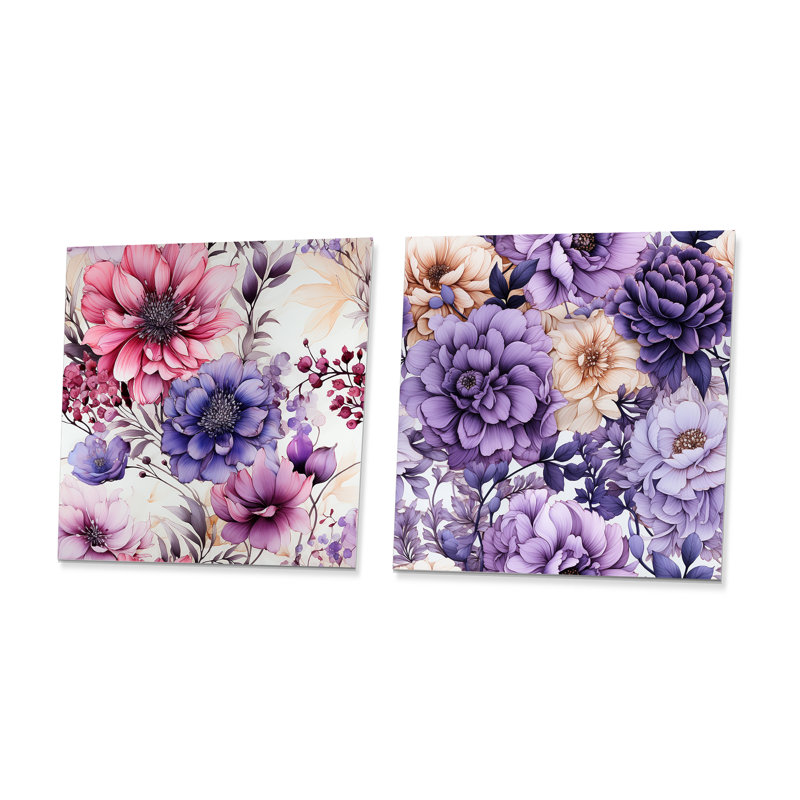 Rose et mauve, aquarelle, rêves, motif floral, H 16 po x l 32 po