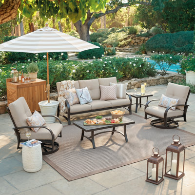 Chamber 5 Pieces Outdoor/indoor Aluminum Patio Swivel Conversation Seating Group With Sunbrella® Cushions For 5 Person