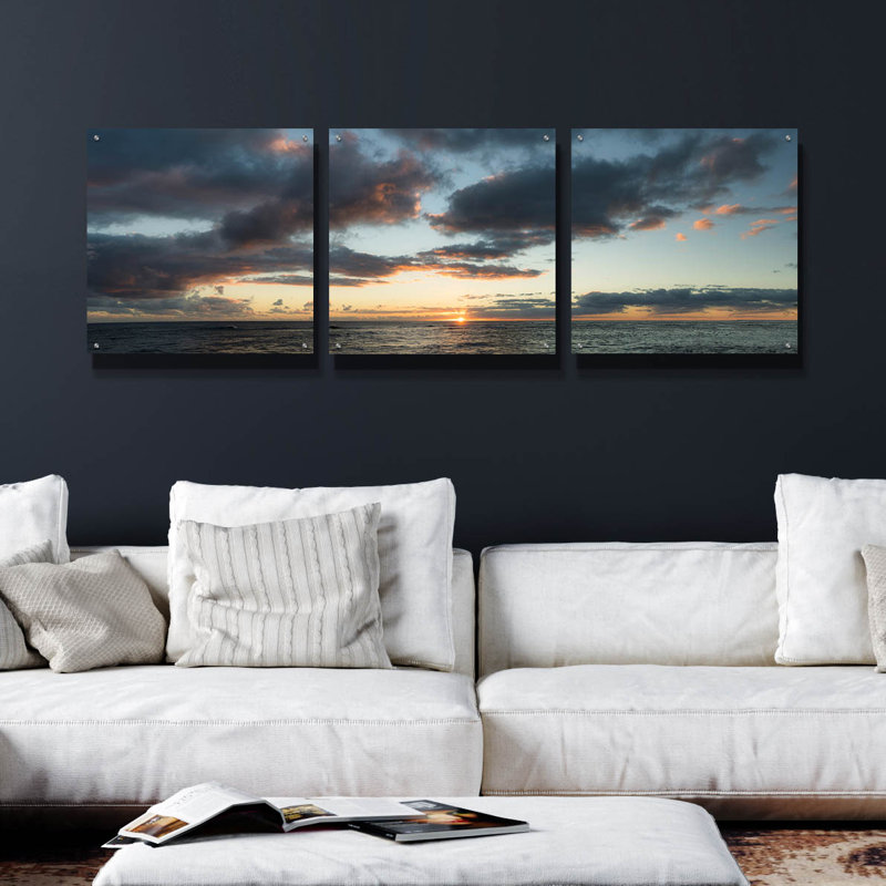 «Horizon Line» par Dennis Frates, ensemble de 3 pièces d'art mural en verre acrylique, H 24 po x l 72 po x P 0,2 po