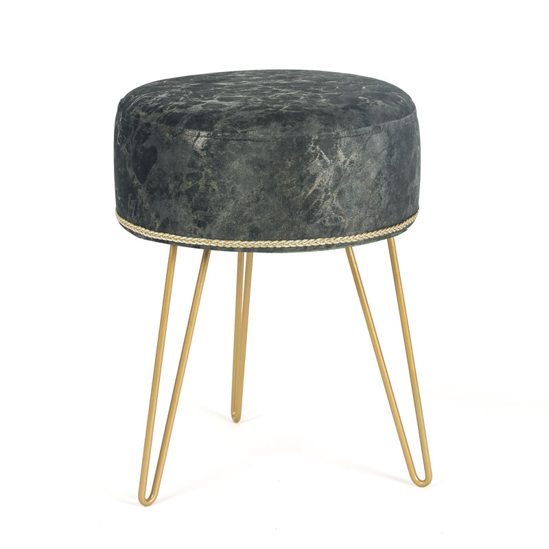 Velvet Round Footstool Ottoman, Gray Velvet