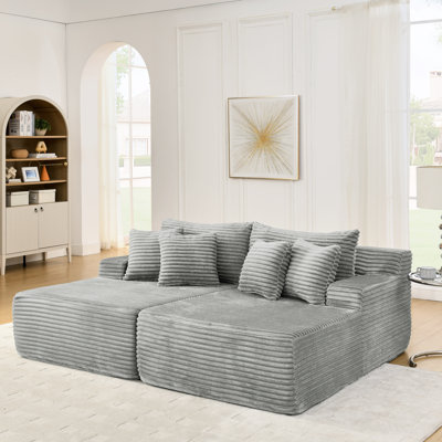 Fauteuil gris à deux places compressé, velours, mousse haute densité, aucun assemblage requis, intérieur pour chambre à coucher et salon Détente en velours, fauteuil Enjoy