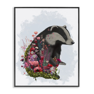 Badger with Garden Blooms Framed Giclee Art by Fab Funky