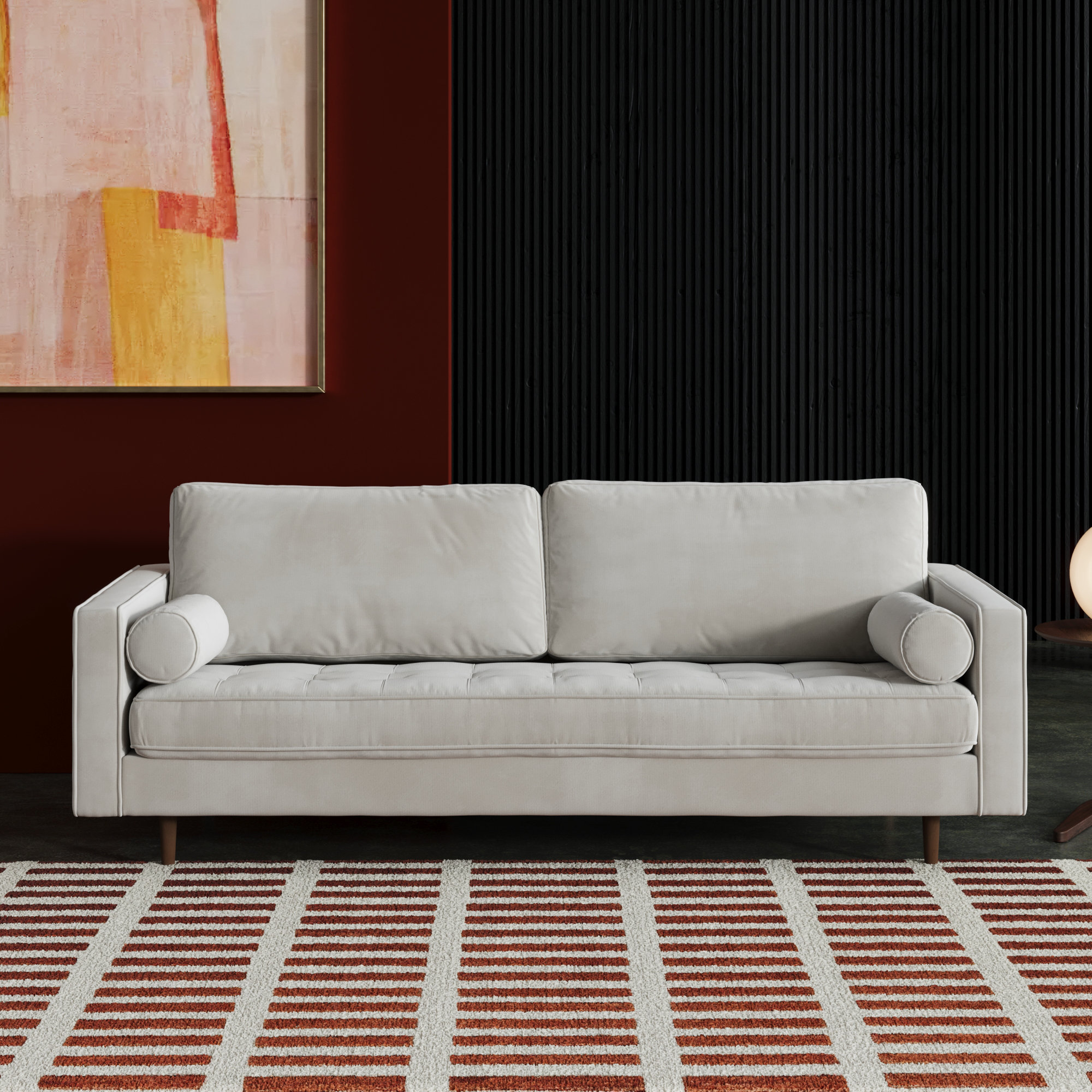 Geo 84" Upholstered Sofa, Platinum Gray Velvet