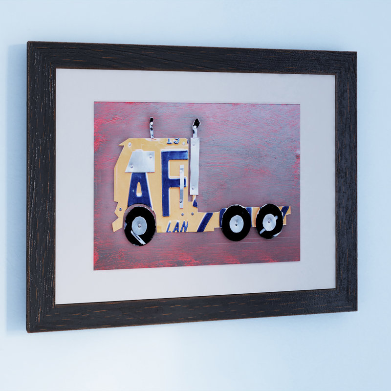 « semi-truck », art encadré, H 16 po x l 20 po x P 0,5 po