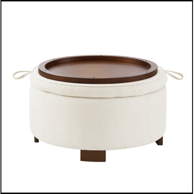 Round Storage Ottoman with Reversible Lid and Wooden Legs