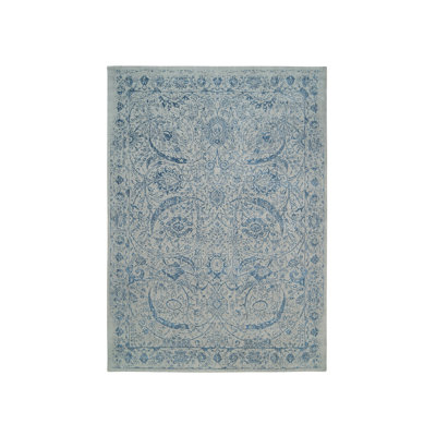 Tapis oriental rectangulaire en laine et soie bleu tissé à la main 10 pi 0 po x 14 pi 0 po - MOA10263508