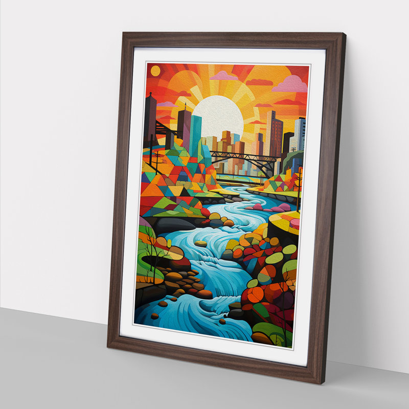 River Constructivism No.2 Framed Print, 64cm H x 46cm W x 2cm D, Walnut