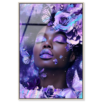 «A Glistening Neon Woman», art mural encadré en verre acrylique ultrabrillant par Art Remedy, cadre argenté, 30 x 45