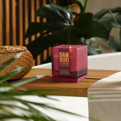 Bamboo Everyday Fruity Scented Jar Candle with Glass Holder - Pomegranate & Pepperwood
