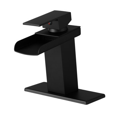 Modern Bathroom Sink Faucet, Black Waterfall With Deck Plate, One Handle, Solid Brass Build Faucet Plate For Bathroom,